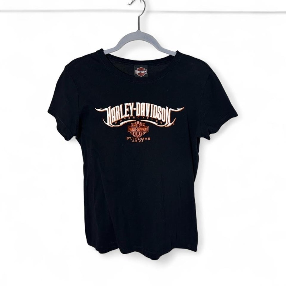 Harley Davidson black baby tee with orange accents #biker #rockstyle
XL